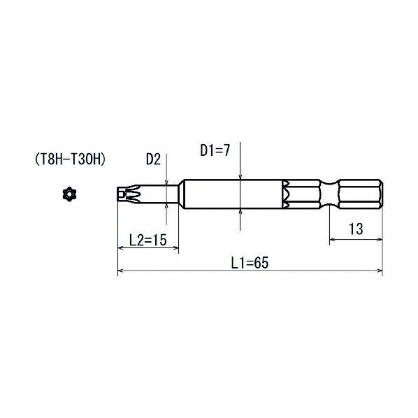 6.35六角シャンクへクスウェーブビットT20H全長65先端径5Φ