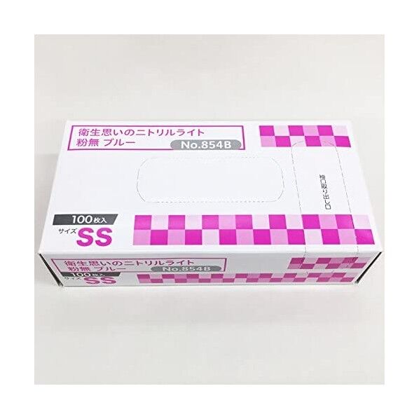 オカモト 854B 衛生思いのニトリルライト手袋 ブルー粉無 379233