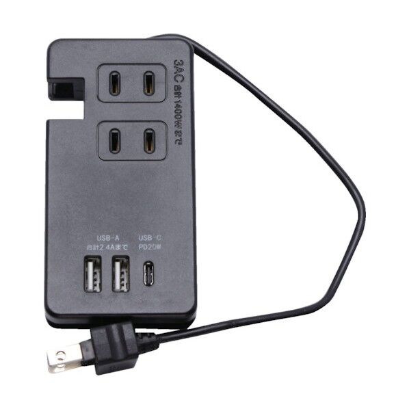 モバイルUSBポート付タップ3個口Type-A2ポート2.4AType-CPD20W