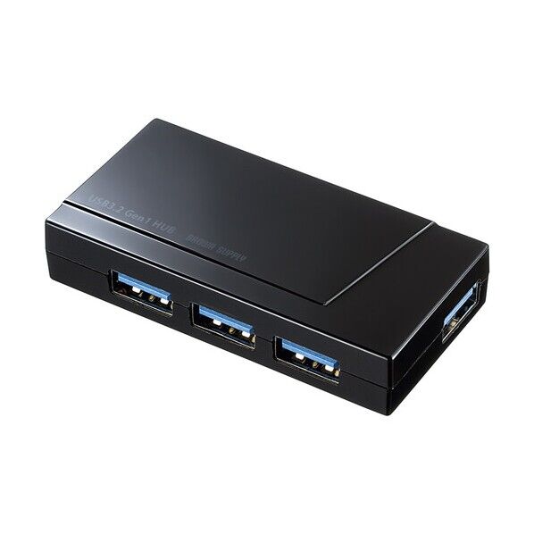 ※法人専用品※サンワサプライ USB3.2 Gen1 4ポートハブ(4ポート・セルフ/バスパワー両用) USB-3H418BKN 1個...
