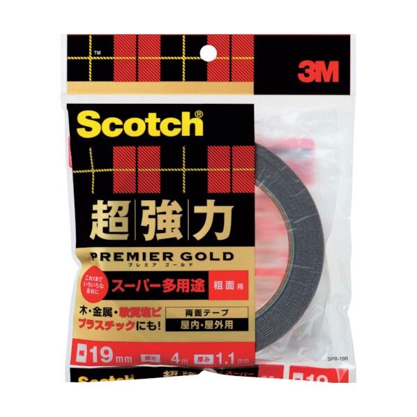 3M(スリーエム) スコッチ 超強力両面テープ プレミアゴールド スーパー多用途 粗面用 19mm×4m SPR-19R 1点