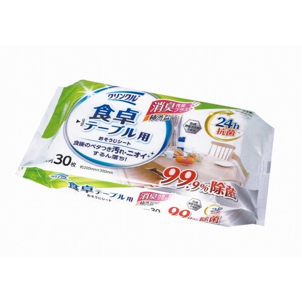ライフ堂 クリンクル 食卓テーブル用 おそうじシート 24h抗菌 幅30×奥行20cm 30枚