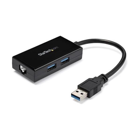 LANアダプター/USB-A/1xRJ45/ギガビットイーサネット/2xUSB-Aポート ブラック 長さ250mm×幅37.5mm×高さ17.3mm USB31000S2H 1個