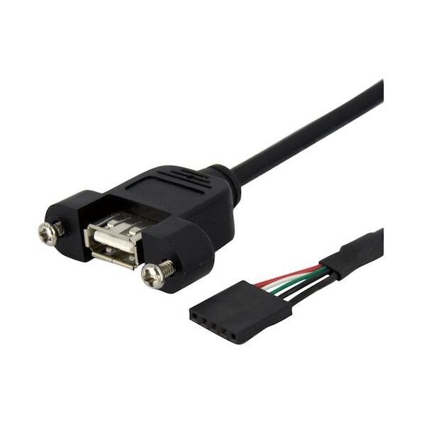 USB 2.0ケーブル/30cm/480Mbps/パネルマウント型/Type-A - IDC 5ピン/メス-メス