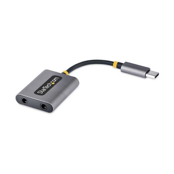 【法人専用品】USBオーディオ変換アダプター/USB-C-2x3.5mm4極ミニジャック/オーディオスプリッター 長さ114.2mm×幅27mm×高さ8mm ブラック&スペースグレー USBC-AUDIO-SPLITTER 1個...