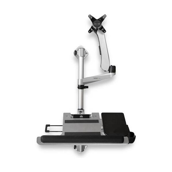 ウォールマウント昇降デスク/1面モニターアーム/高さ調節機能/キーボードトレイ、マウストレイ、マウスホルダー
