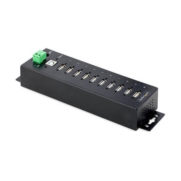 USBハブ/USB 2.0接続/10ポート/産業用メタル筐体/ESDレベル4保護機能/DINレール・壁面設置対応