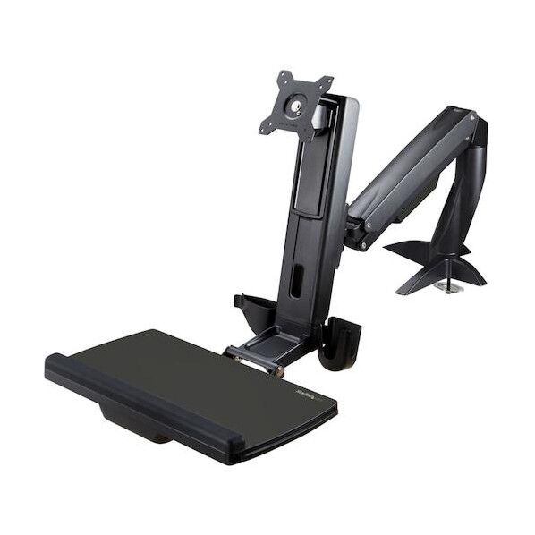 昇降式モニターアーム/1画面/最大27インチまたは34インチ/キーボード & マウストレイ付き/クランプ&グロメット
