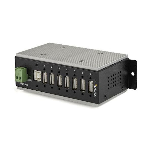 USBハブ/USB 2.0接続/7ポート/産業用メタル筐体/ESD保護/350Wサージ保護/DINレール･壁面設置対応