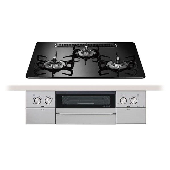 ■都市ガス ハイパーガラスコートトッププレート(3口コンロ・両面焼きグリル) 幅60cm TAF860WV60C(K) 1点