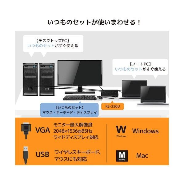 VGAパソコン切替器(2台用) RS-230U 1点