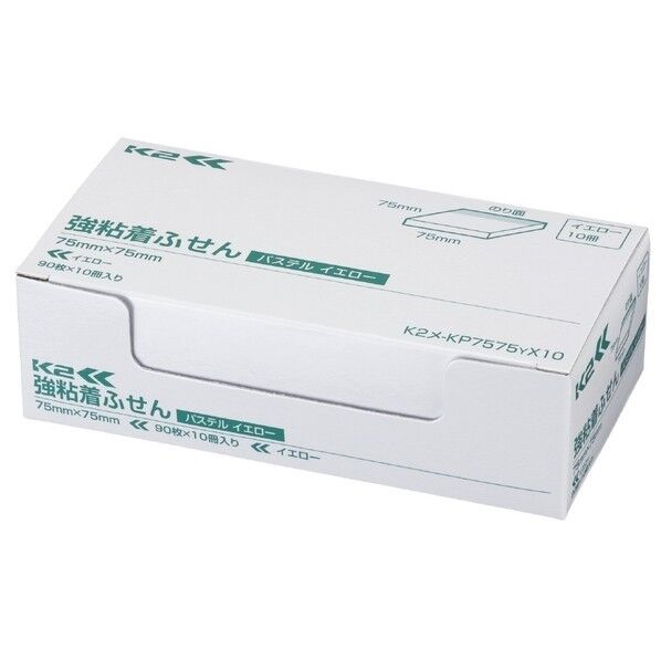  強粘着ふせん(K2)パステル･75mm×75mm･90枚/冊･黄色10冊 W75 D75 H9 K2メ-KP7575YX10 1個...