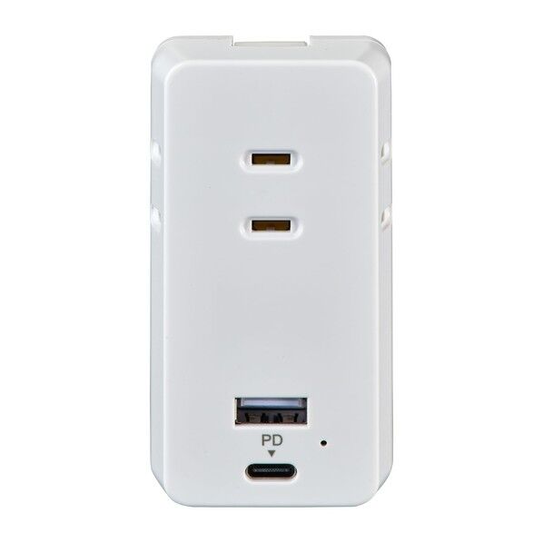 朝日電器 モバイル電源タップ AC3個口 USB-A×1 PD 20W対応USB-C×1 雷ガード ホワイト UC-322SB(W) 1個