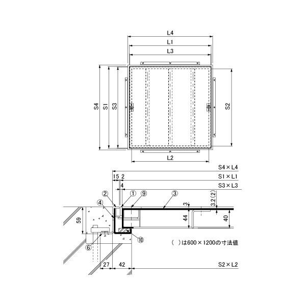 大口径マシンハッチ Pタイル貼物用 ステンレス目地 一般型 屋内用(歩行用) 施錠型