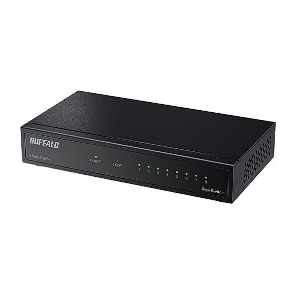 バッファロー Giga 8ポート スイッチングハブ 電源外付け 金属筐体 マグネット付属 ブラック 幅150×高さ26×奥行80mm LSW8-GT-8ES/BK 1点