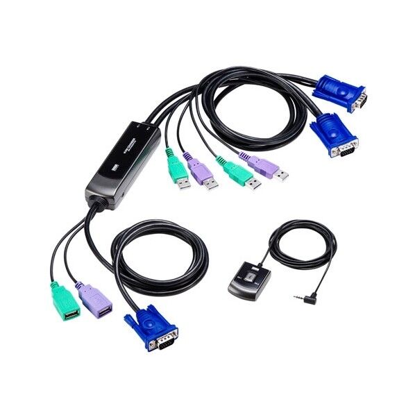 手元スイッチ付きパソコン自動切替器(2:1) SW-KVM2WVUN2 1セット...