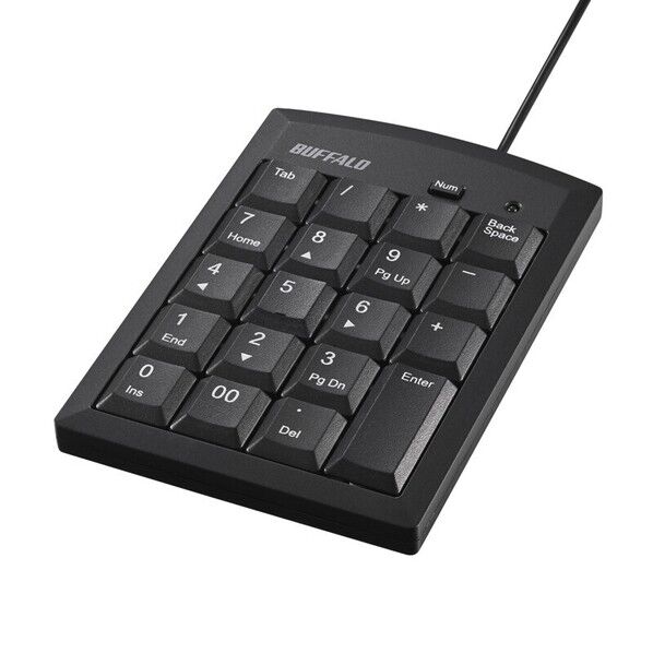 バッファロー 有線テンキーボード Tabキー付き 幅90×高さ20×奥行130mm ブラック BSTK130BK 1点