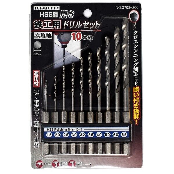 磨き六角軸鉄工ドリルセット 10本組 3708200 10本組