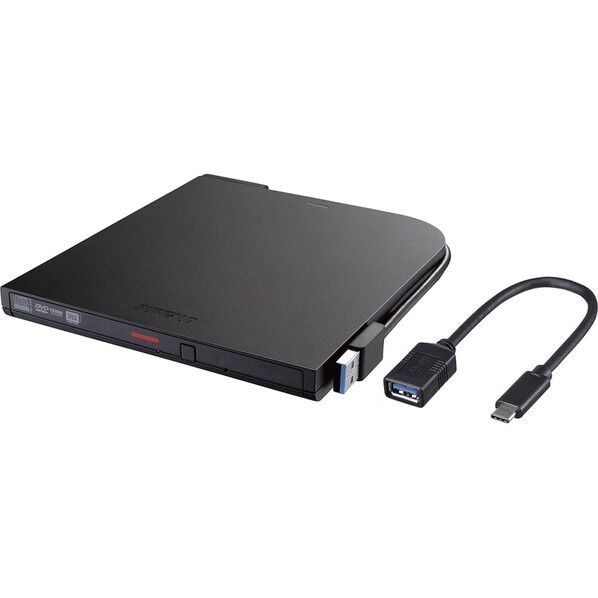 バッファロー USB3.2(Gen1)対応 ポータブルDVDドライブ 書込ソフト添付 ブラック DVSM-PTCV8U3-BKB 1点