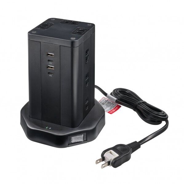 ELPA タワー型USBタップ 黒 WBS-TW12442BUC(BK) 1個