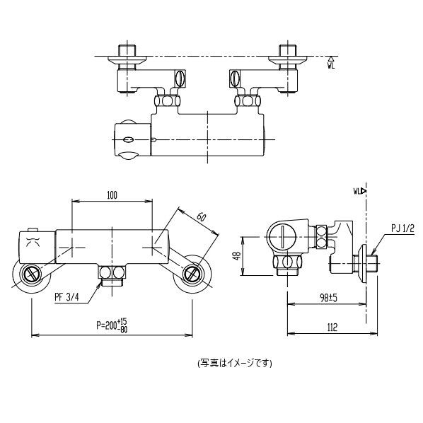 LIXIL 医科用壁吐水式サーモスタット自動水栓 LF-B58BT-2 1個...