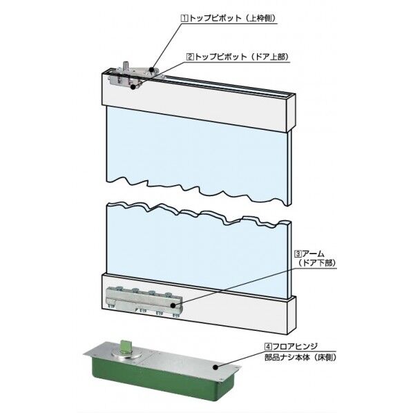 フロアヒンジ中心吊 自由開き・硝子用