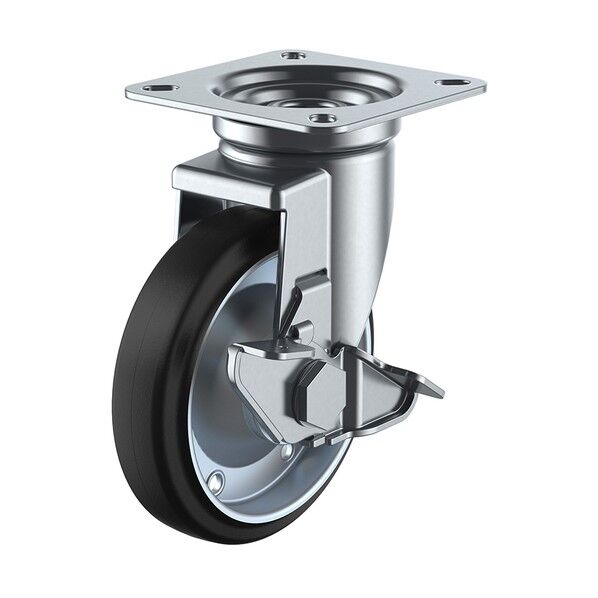 プレート式キャスター Jシリーズ (プレス製ゴム車) 自在ストッパー付