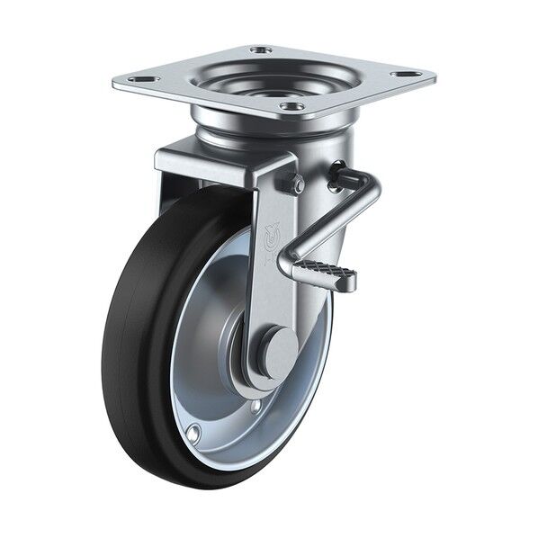 プレート式キャスター Jシリーズ (プレス製ゴム車) 自在ダブルストッパー付(右側)