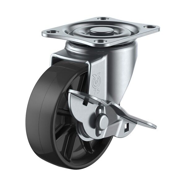 SG-S型キャスター 自在車プレート式(ストッパー付) 径50mm ナイロン車輪(黒) SG-50BNS 1個