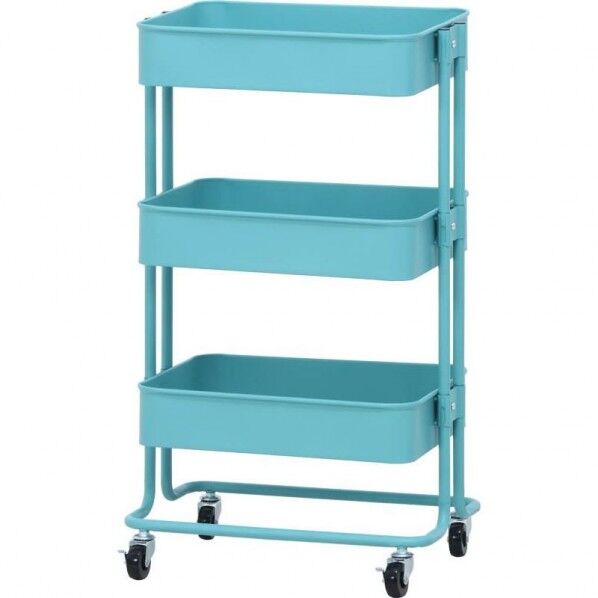 フジボウエキ キッチンワゴン バスケット3段 ターコイズブルー 約幅450×奥行320×高さ785mm ブルー 14268 1台...