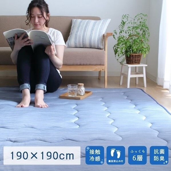 アズワン ラグ こたつ敷き布団 正方形 夏用 冷感6層タイプ ブルー 約190×190cm 1161741040809 1点...