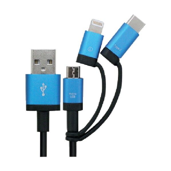 3in1 Lightning変換アダプタ&Type-C変換アダプタ付microUSBケーブル 1m UKJ-LMC100 BL 1台