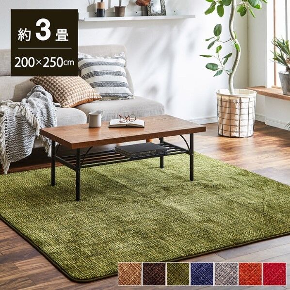 ラグ カーペット マット 珊瑚マイヤ 洗える 滑りにくい 約200×250cm グリーン 200×250cm 1271060123201 1点