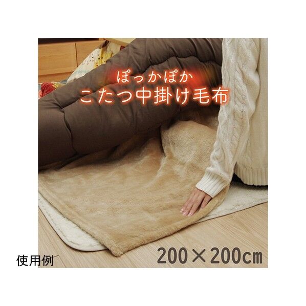 こたつ布団用 中掛け毛布 洗える 正方形 アクリル ブラウン 約200×200cm 1181380062640 ブラウン 200×200cm 64-8043-83 1点