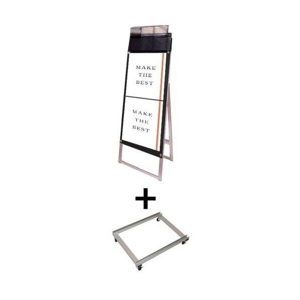 ※法人専用品※常磐精工 ポスタースタンド ポスター用スタンド看板パンフレットケース付 A3縦縦片面ブラック(屋外用) アームキャスターセット シルバー PSSKPA3TTKBGKSET 1台