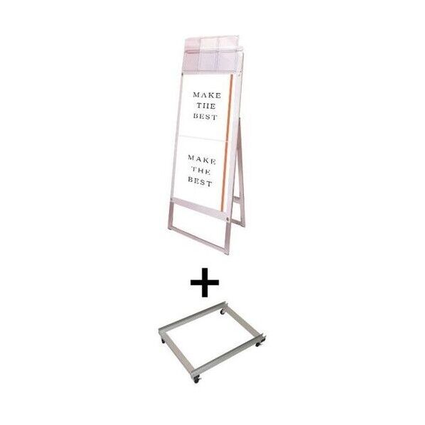 ※法人専用品※常磐精工 ポスタースタンド ポスター用スタンド看板パンフレットケース付 A3縦縦片面ホワイト(屋外用) アームキャスターセット シルバー PSSKPA3TTKWGKSET 1台
