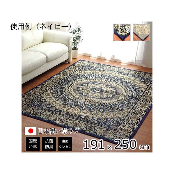 ラグ 長方形 夏用 ふっくら い草 サークル 191×250cm 1050530193904 ネイビー 191×250cm 64-8039-48 1点