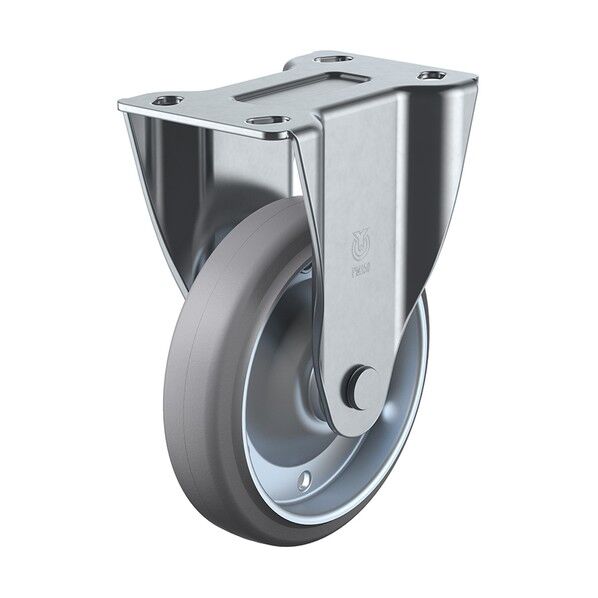 PMR型キャスター 固定車プレート式 径130mm グレーゴム車輪(鋼板ホイル) PMR-130WB-G 1個