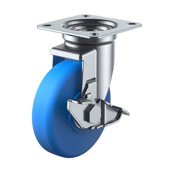 J-S型キャスター 自在車プレート式(ストッパー付) 径100mm MCナイロン車輪 MCBJ-100S 1個