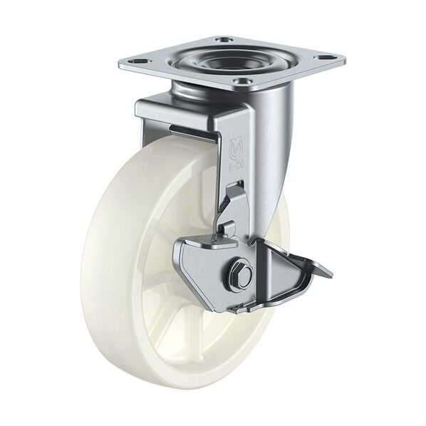 RJ2-S型キャスター 自在車プレート式(ストッパー付) 径100mm ナイロン車輪 RJ2-100NS 1個