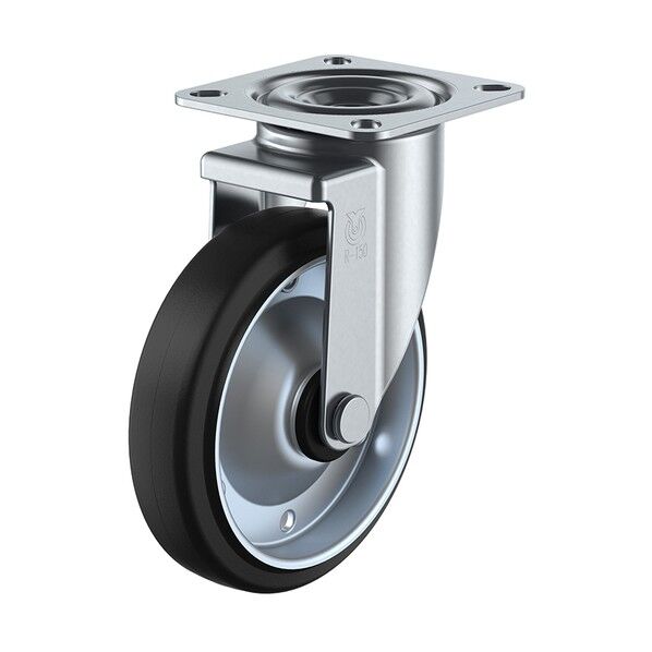 RJ2型キャスター 自在車プレート式 径100mm ゴム車輪(鋼板ホイル) RJ2-100WP 1個