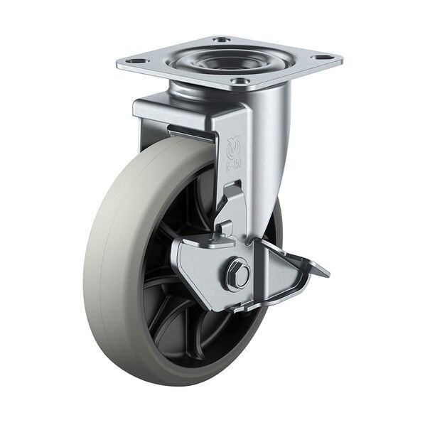 RJ2-S型キャスター 自在車プレート式(ストッパー付) 径125mm ウレタン車輪(ナイロンホイル) RJ2-125GUS 1個