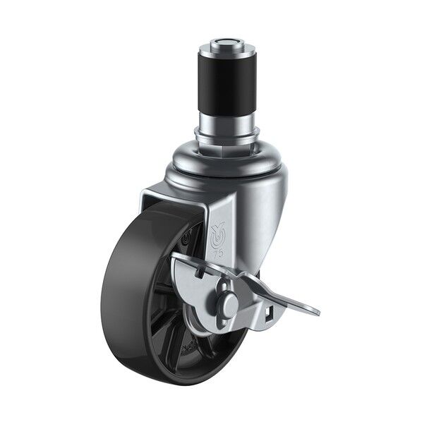 STF-S型キャスター 自在車ゴムパイプ差し込み式(ストッパー付) STF-50BNS,Φ22 1個