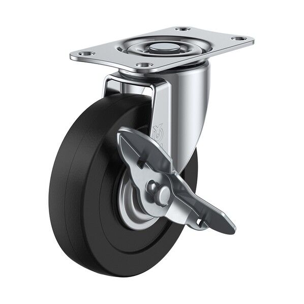 E-S型キャスター 自在車プレート式(ストッパー付) E-100NRBDS 1個