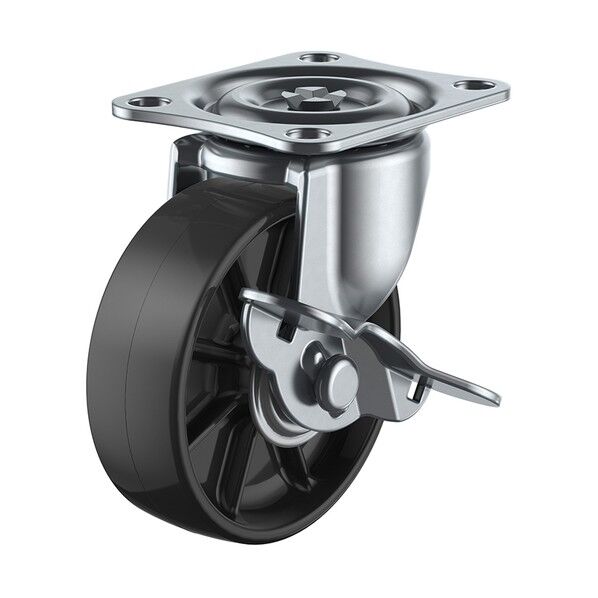 G-S型キャスター 自在車プレート式(ストッパー付) 径50mm ナイロン車輪(黒) G-50BNS 1個