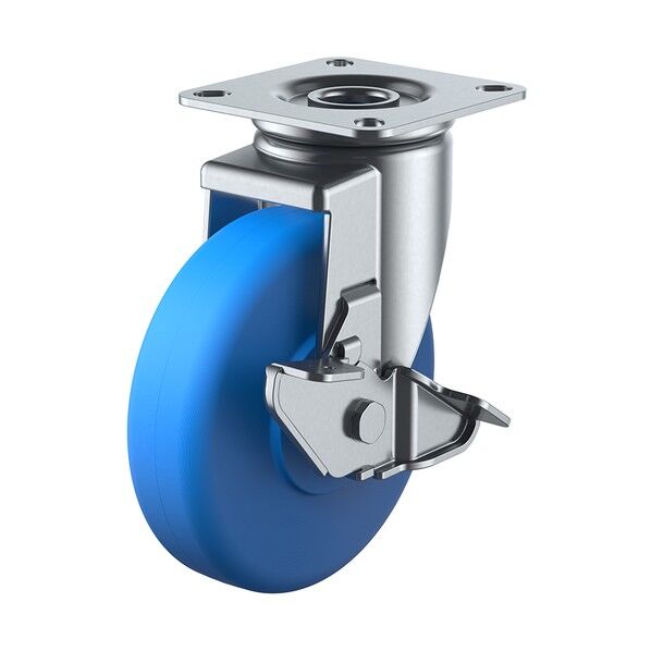 J2-S型キャスター 自在車プレート式(ストッパー付) 径130mm MCナイロン車輪 MCBJ2-130S 1個