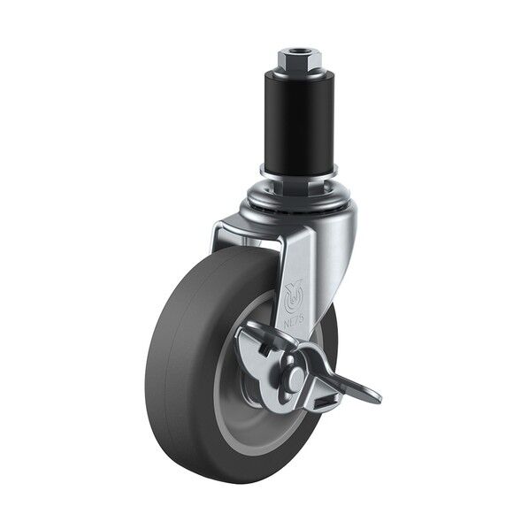 LTF-S型キャスター 自在車ゴムパイプ差し込み式(ストッパー付) LTF-65NS,Φ24 1個