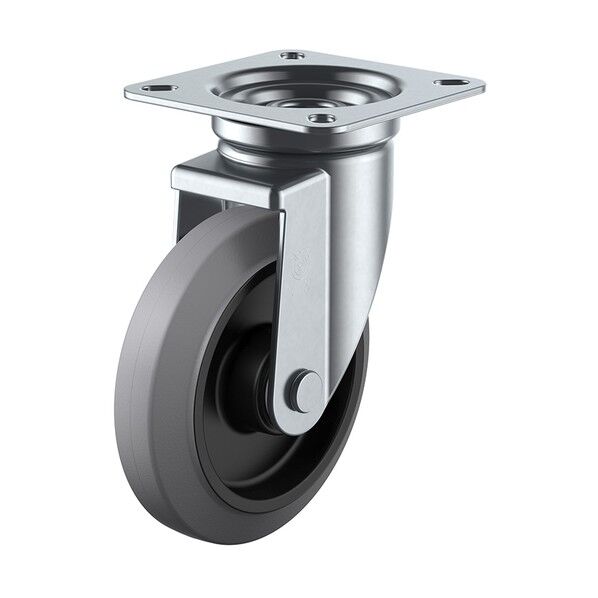 プレート式 自在 キャスター グレーゴム 車輪径100mm  Jタイプ J型 取付寸法74×74（67×67）