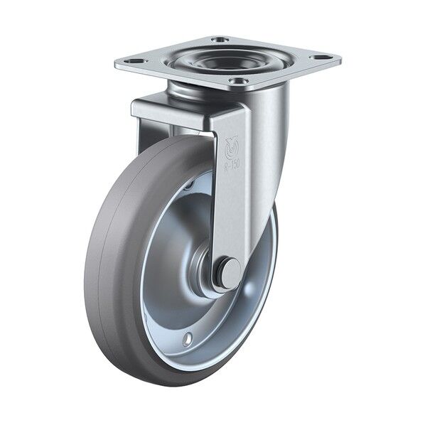 プレート式 自在 キャスター グレーゴム 車輪径100mm Jタイプ RJ2型 取付寸法71×71(68×68)