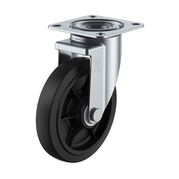 プレート式 自在 キャスター ゴム 車輪径125mm Jタイプ RJ2型 取付寸法80×80(75×75)